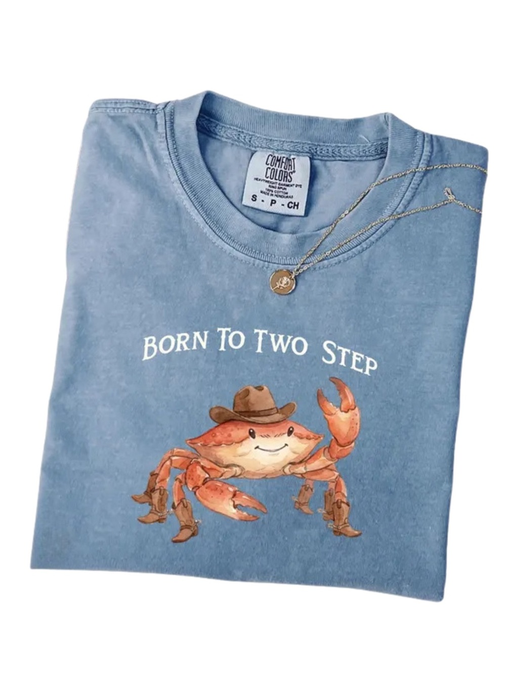 Comfort Colors Blue Jean 'Born To Two Step' Crab Graphic Tee